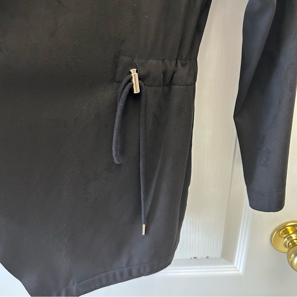 Zara Black Faux Suede Draped Waterfall Blazer Moto Jacket Open Front Size XS - Picture 8 of 14